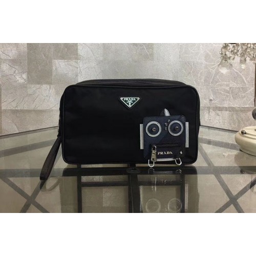 Prada Nylon and Saffiano Leather Cosmetic Pouch 2NE011 Navy Black