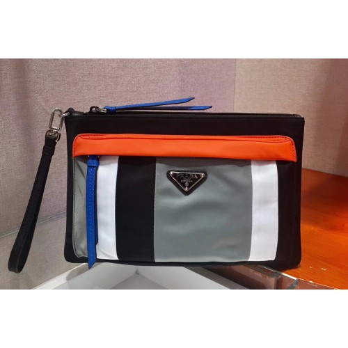 Prada 2NH007 Nylon pouch Black White Orange Gray Nylon
