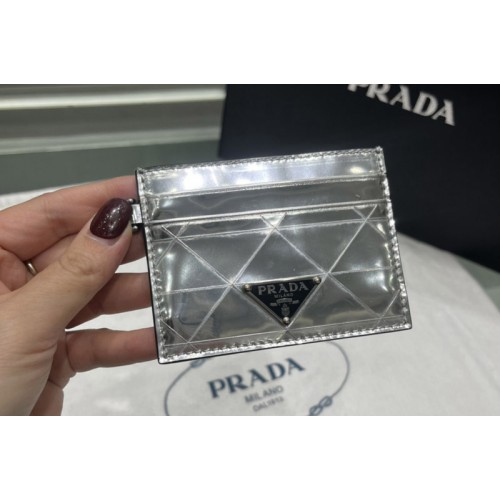 Prada 2TL440 Brushed leather credit card holder in Silver Leather