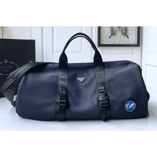 Prada 2VC015 Nylon and Saffiano leather duffel bag in Blue Nylon
