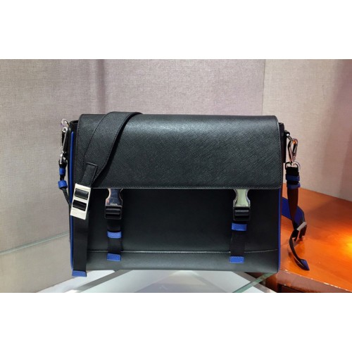Prada 2VD018 Saffiano Leather Cross-Body Bag in Black Blue Saffiano Leather
