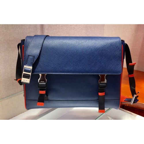 Prada 2VD018 Saffiano Leather Cross-Body Bag in Blue Saffiano Leather