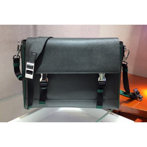 Prada 2VD018 Saffiano Leather Cross-Body Bag in Black Green Saffiano Leather