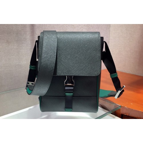 Prada 2VD019 Saffiano Leather Cross-Body Bag in Black Green Saffiano Leather