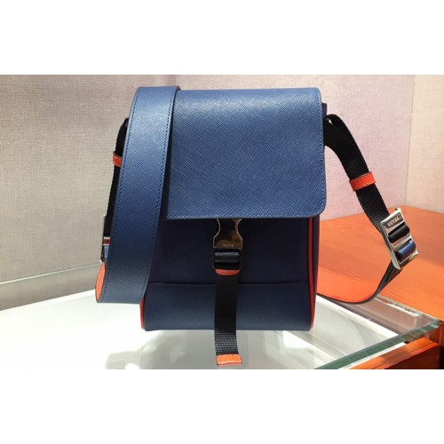 Prada 2VD019 Saffiano Leather Cross-Body Bag in Blue Saffiano Leather