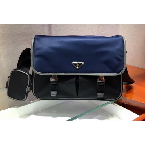 Prada 2VD768 Nylon and Saffiano leather shoulder bags Blue Black Nylon