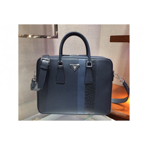 Prada 2VE011D Saffiano Leather Work Bag in Navy Blue Blue Leather