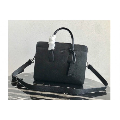 Prada 2VE366 Saffiano Leather Briefcase Bag in Black Saffiano leather