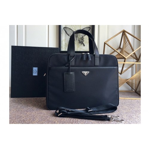 Prada 2VE407 Re-Nylon and Saffiano leather briefcase Bag in Black Nylon and Leather