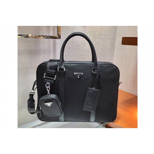 Prada 2VE871 Re-Nylon and Saffiano leather briefcase Bag in Black Nylon and Leather