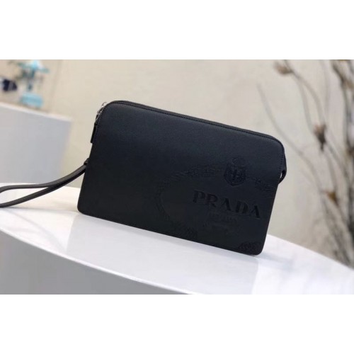 Prada 2VF056 Saffiano Leather Clutch With Black Logo Print Black