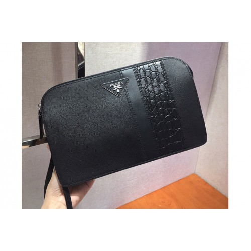 Prada 2VF056D Saffiano Leather Clutch in Black Leather