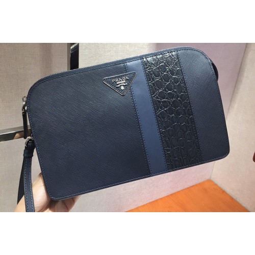 Prada 2VF056D Saffiano Leather Clutch in Navy Blue Blue Leather