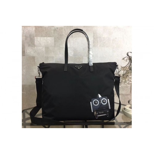 Prada Nylon Tote with Robot Applique 2VG024 Navy Black