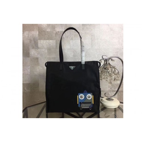 Prada Nylon Tote with Robot Applique 2VG026 Blue Grey