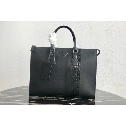 Prada 2VG039 Saffiano Leather Tote Bag in Black Saffiano leather