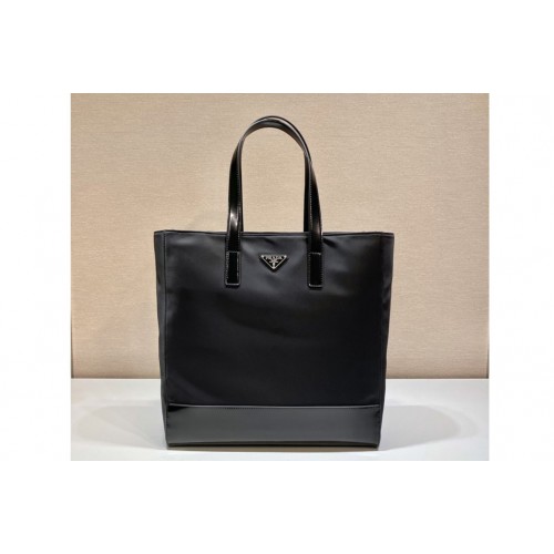 Prada 2VG071 Re-Nylon and Leather tote bag in Black Fabric Leather
