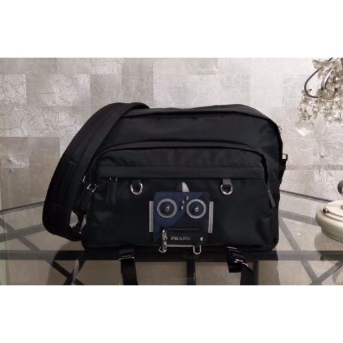 Prada Nylon Messenger Bag with Navy Black Robot Applique 2VH025