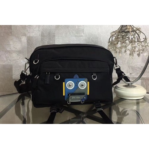 Prada Robot Applique 2VH025 Nylon Messenger Bag With Blue Grey