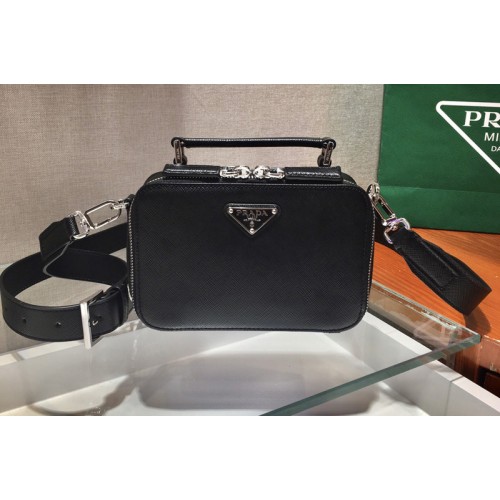 Prada 2VH070 Brique Saffiano Leather Cross-Body Bag in Black Saffiano leather