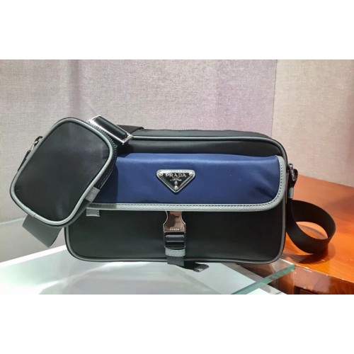 Prada 2VH074 Nylon and Saffiano leather shoulder bags Black Blue Nylon