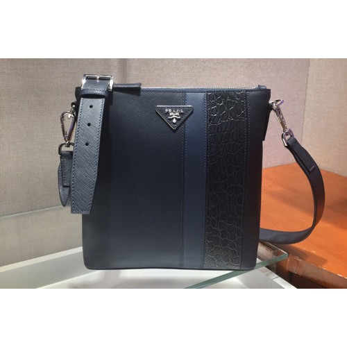 Prada 2VH089 Saffiano Leather Cross-Body Bag in Navy Blue Blue Leather