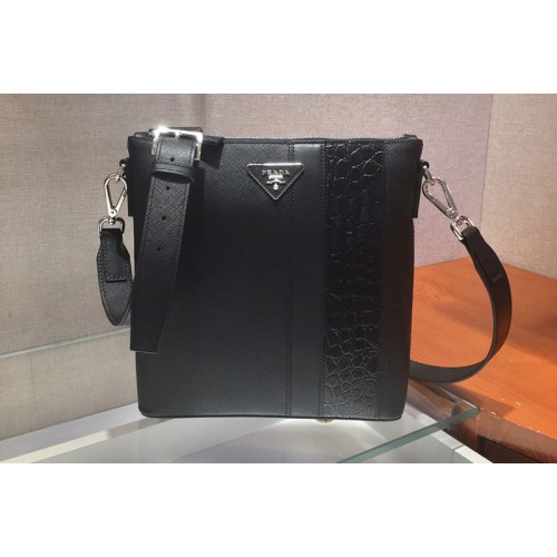 Prada 2VH089 Saffiano Leather Cross-Body Bag in Black Leather