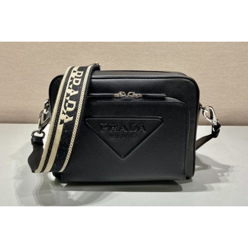 Prada 2VH152 Saffiano leather shoulder bag in Black Leather