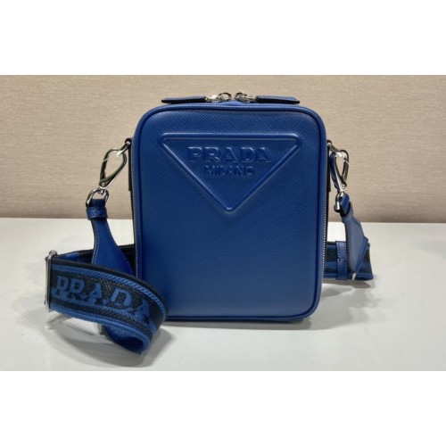 Prada 2VH154 Saffiano leather shoulder bag in Blue Leather