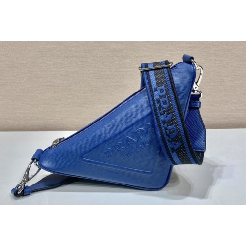 Prada 2VH155 Saffiano Prada Triangle bag in Blue Leather