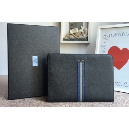 Prada 2VN003 Saffiano Leather Briefcase Bag in Black Saffiano leather