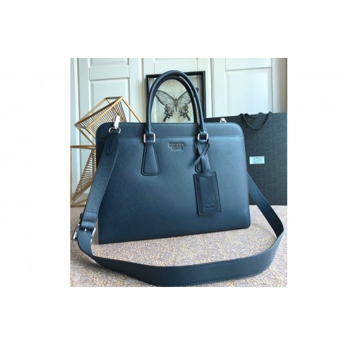 Prada 2VN006 Saffiano leather briefcase Blue Saffiano Cuir leather