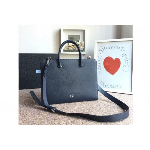 Prada 2VN006B Saffiano leather briefcase Blue Saffiano Cuir leather