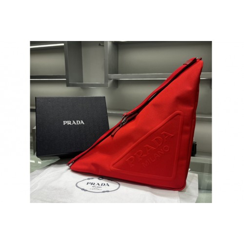 Prada 2VY007 Canvas Prada Triangle bag on Red Fabric