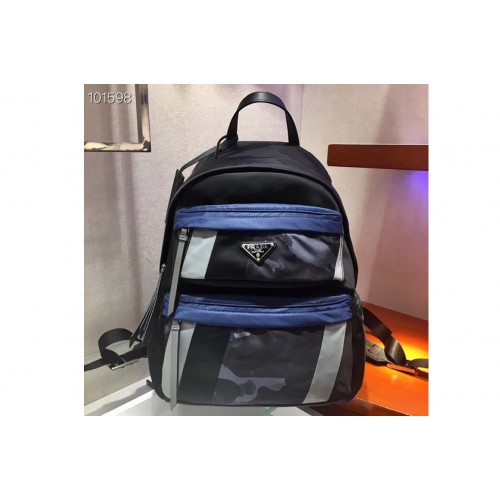 Prada 2VZ025 Printed technical fabric backpack Black Technical fabric