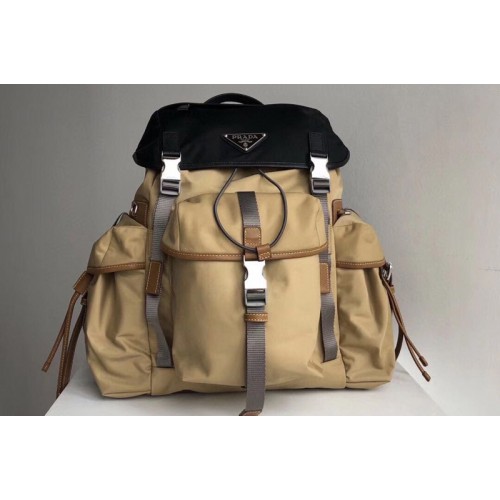 Prada 2VZ074 Nylon Backpack in Black and Apricot Technical fabric