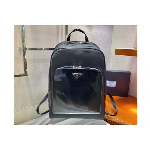 Prada 2VZ084 Re-Nylon and leather backpack in Black Nylon and Leather