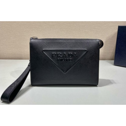 Prada 2VF039 Saffiano Leather Pouch in Black Leather