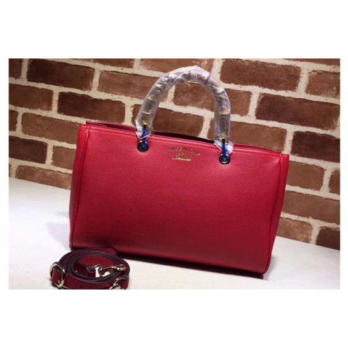 Gucci Bamboo Tote Bags Grainy Calf Leather Red