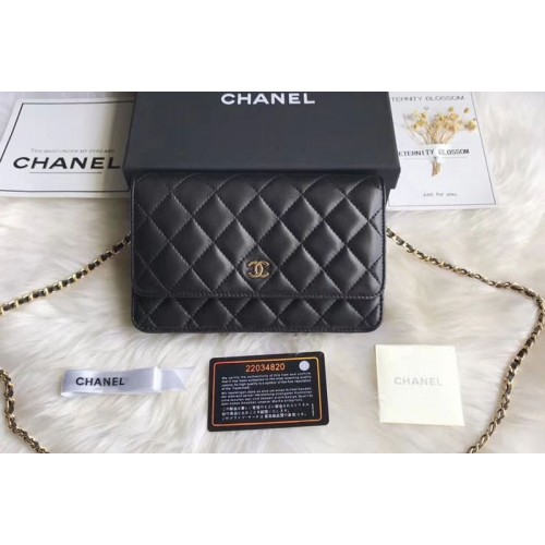Chanel WOC Original Sheepskin Leather Flap Cross-body bags CF33814 Black Gold Chain