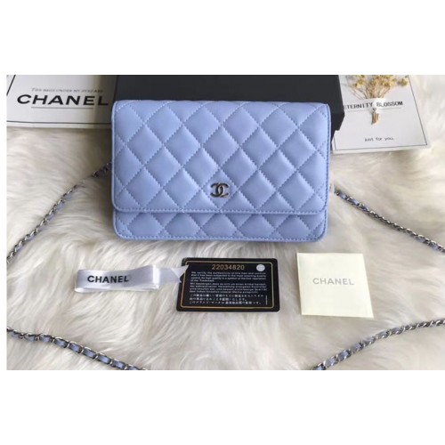 Chanel WOC Original Sheepskin Leather Flap Cross-body bags CF33814 Blue Silver Chain