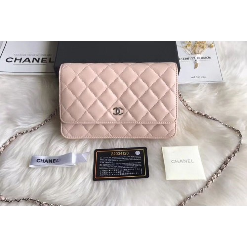 Chanel WOC Original Sheepskin Leather Flap Cross-body bags CF33814 Light Pink Silver Chain