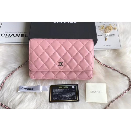 Chanel WOC Original Sheepskin Leather Flap Cross-body bags CF33814 Pink Silver Chain