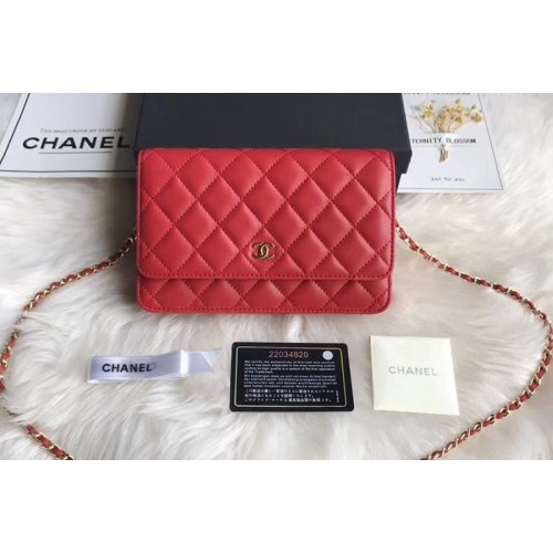 Chanel WOC Original Sheepskin Leather Flap Cross-body bags CF33814 Red Gold Chain