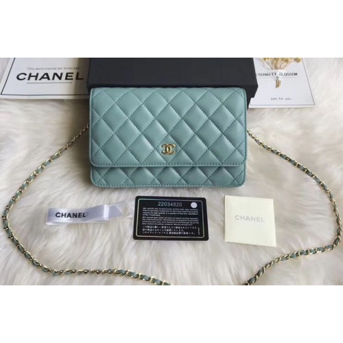Chanel WOC Original Sheepskin Leather Flap Cross-body bags CF33814 Blue Gold Chain