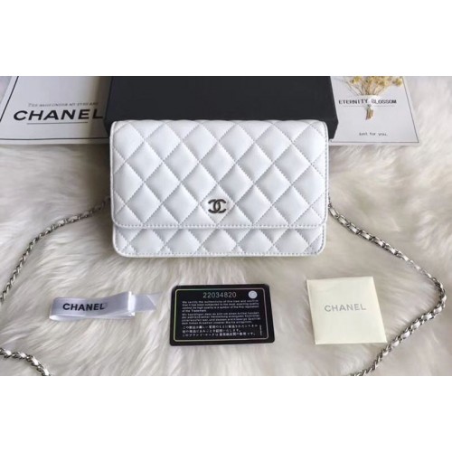 Chanel WOC Original Sheepskin Leather Flap Cross-body bags CF33814 White Silver Chain