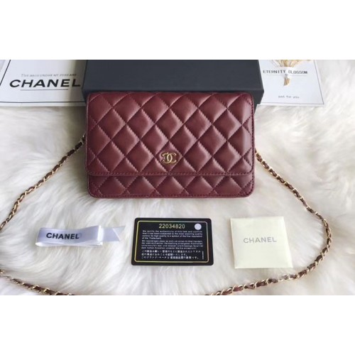 Chanel WOC Original Sheepskin Leather Flap Cross-body bags CF33814 Wine Gold Chain Chanel WOC Original Sheepskin Leather Flap Cross-body bags CF33814 Wine Gold Chain