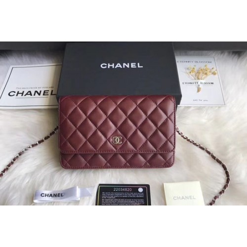 Chanel WOC Original Sheepskin Leather Flap Cross-body bags CF33814 Wine Silver Chain