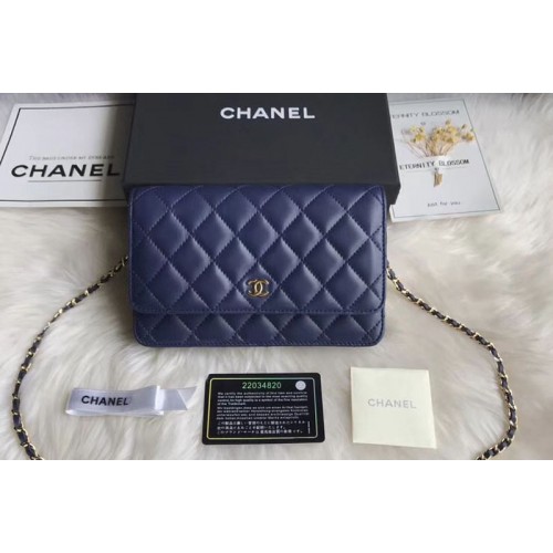 Chanel WOC Original Sheepskin Leather Flap Cross-body bags CF33814 Blue Gold Chain