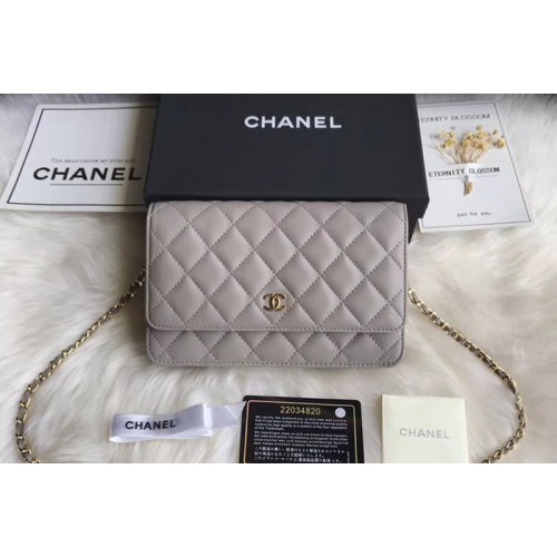 Chanel WOC Original Sheepskin Leather Flap Cross-body bags CF33814 Grey Gold Chain